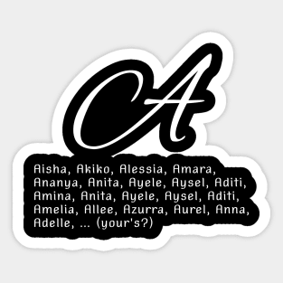 Women's names from over the world  that start with letter A (white writting) Sticker